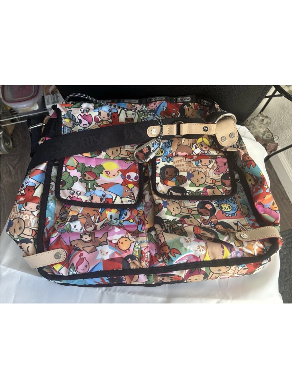 LeSportsac Multicolor Character Print Tote with Black Trim